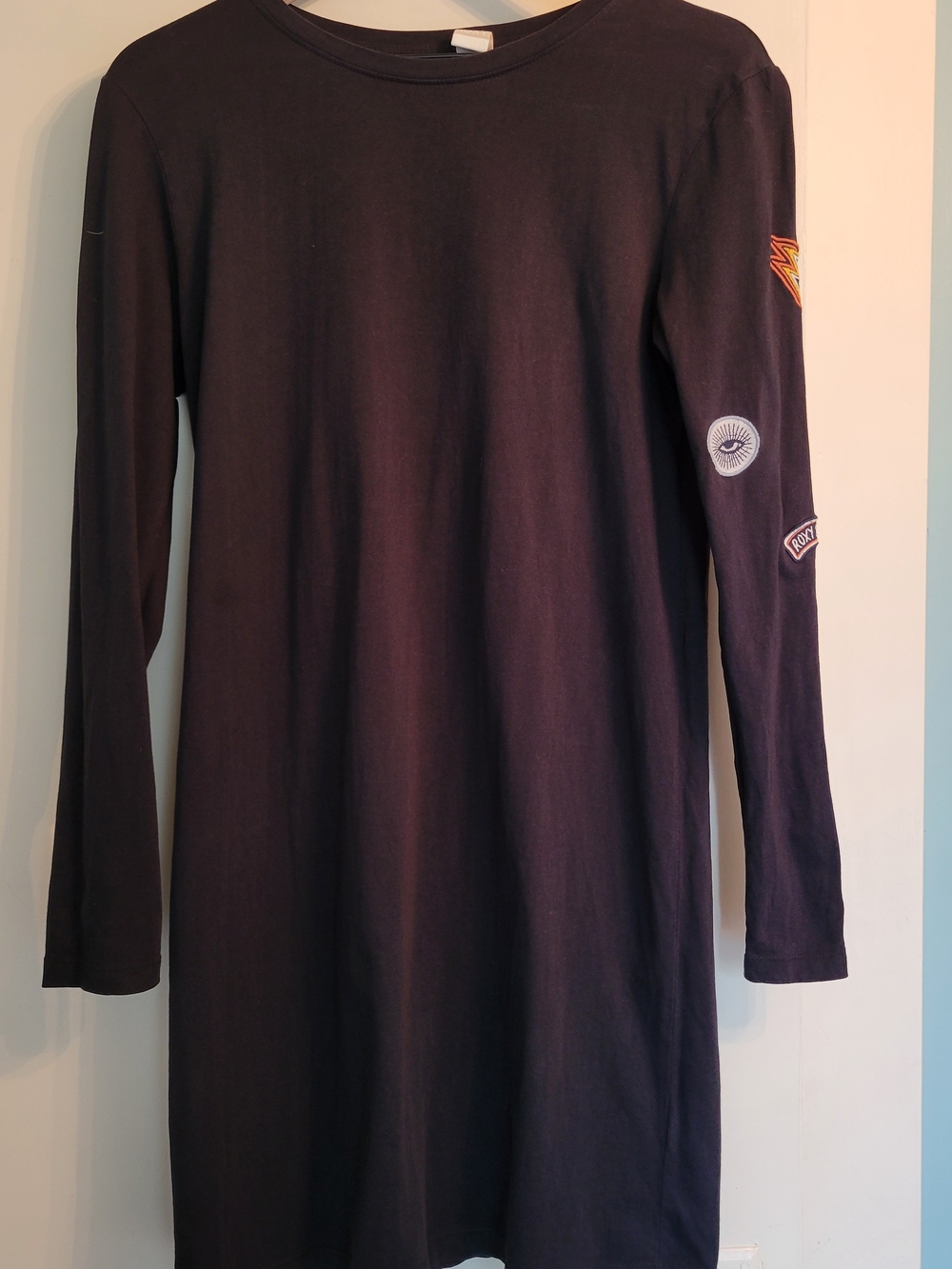 Roxy Black Long-Sleeve Patch Detail Cover Up Or Dress